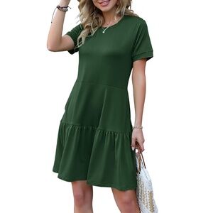 Women's Summer Casual Dresses Short Sleeve Loose Ruffle Swing Pockets T Shirt